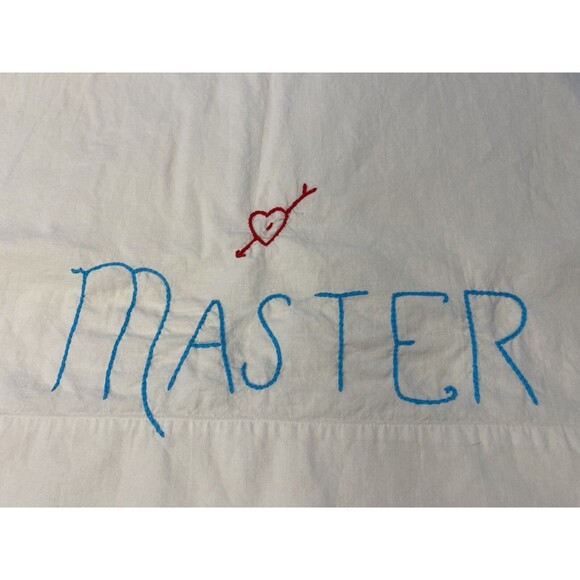 Clean Vintage PAIR Master & Slave Embroidered Cotton Standard QN Pillowcases - Picture 3 of 9